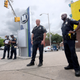 Officers keep watch at the Penn North intersection in front of the mural of Billie Holiday in Baltimore on June 23, 2016, the day Judge Barry Williams found Baltimore City Police Officer Caesar Goodson Jr. not guilty of all charges in the death of Freddie Gray.
Algerina Perna/Baltimore Sun/TNS via Getty Images